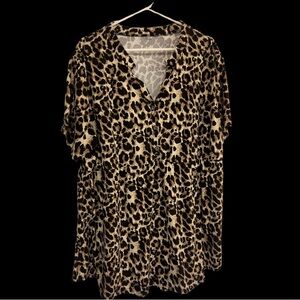 Leopard Print V-Neck Mini Dress/Tunic